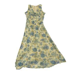 Floral Midi Dress MANGO Sleeveless Blue Size 0 Very Good Chiffon Zip back